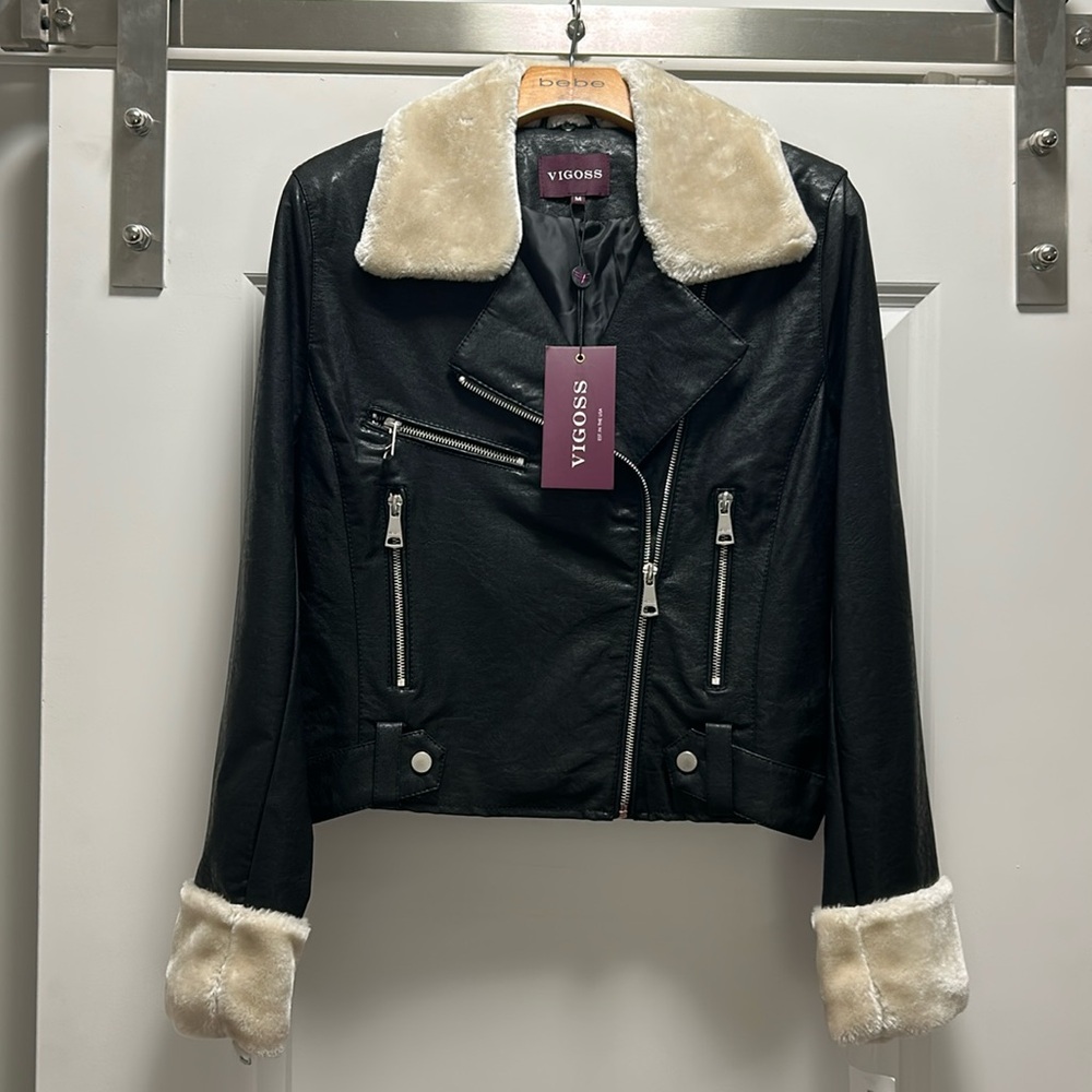 Vigoss Faux Leather Jacket with faux fur detailing Size Medium New with tags